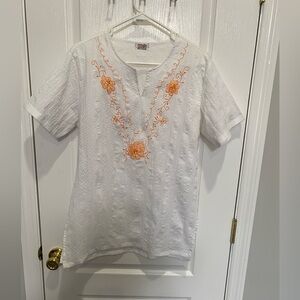 Floral Embroidered White and Orange Blouse